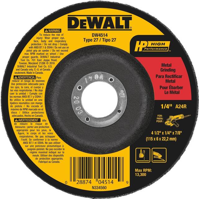 DEWALT DW4514 1/4 Thick Grinding Wheel with 4-1/2 Diameter and 7/8 Arbor