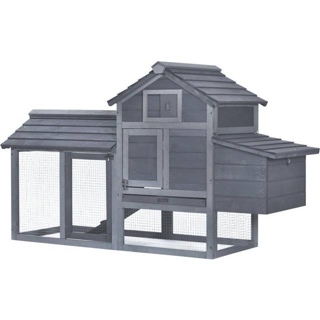 PawHut Chicken Coop Hen Cage Small Animal Hutch Nesting Box Outdoor Run Grey | TJ Hughes