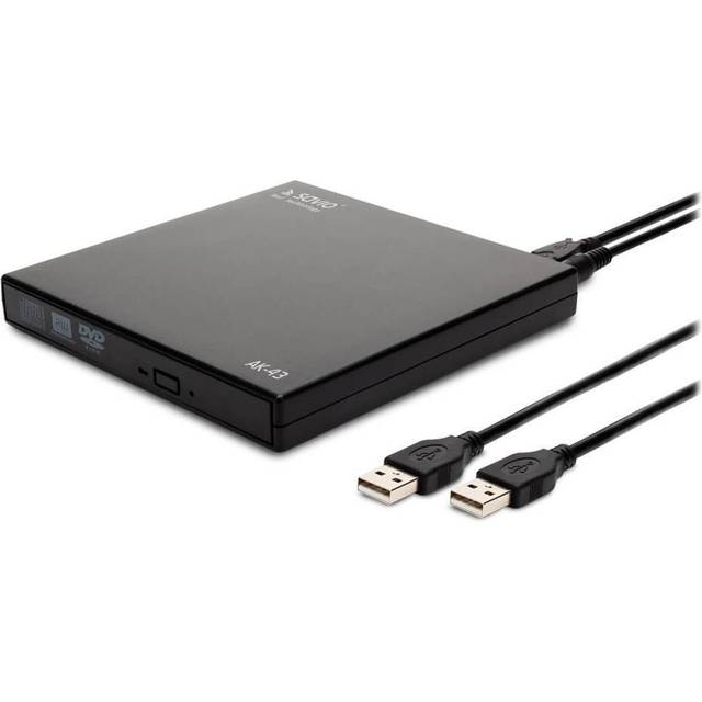 Savio AK-43 optical disc External Slim drive DVD±R/RW CD±R/RW Black, Svart, Front, Stationär/bärbar dator, DVD±RW, USB 2.0, 24X
