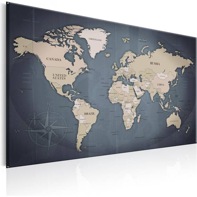 Artgeist World Map: Shades of Grey Klassisk verdenskort trykt på lærred Flere størrelser 60x40 Billede