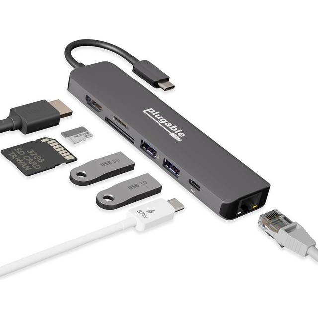 Plugable 7-in-1 USB C Hub Multiport Adapter with Ethernet