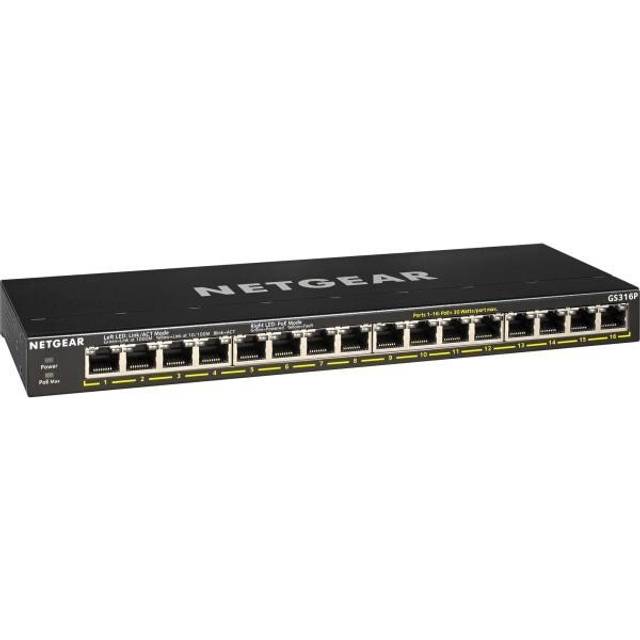 Netgear GS316P - Unmanaged - Gigabit Ethernet (10/100/1000) - Full duplex - Power over Ethernet (PoE) - Rack mounting - Wall mountable (GS316P-100EUS)