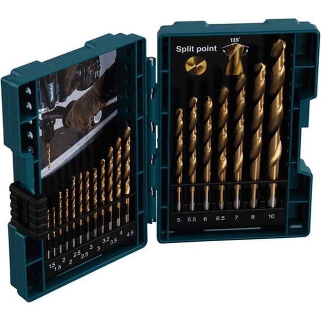 19 Piece hss TiN Metal Steel Drill Bit Set Titanium 1-10mm Bits + Case - Makita