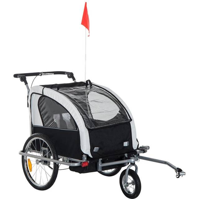 HOMCOM Child Bike Trailer Baby Bicycle Trailer for 2 Kids 360° Rotatable w/ LED | TJ Hughes