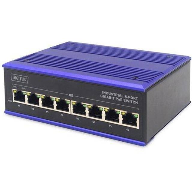 Industrial 8-Port Gigabit PoE Switch DIN rail, extended temp. range