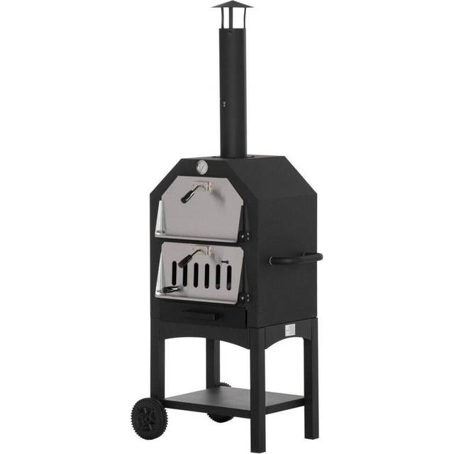 Outsunny Charcoal Tall Ovan Pizza Maker Bbq Grill Outdoor Picnic With Thermometer - Black, Black