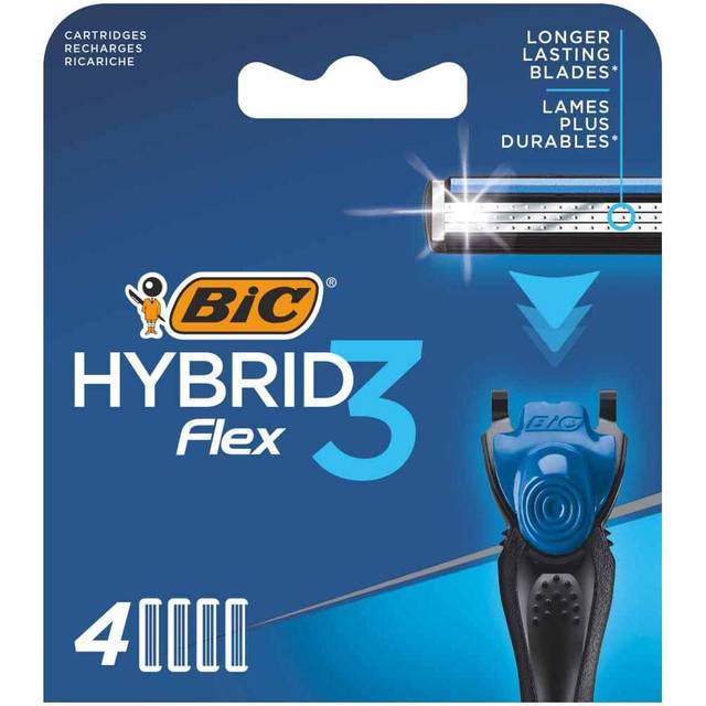 BIC Hybrid 3 Flex Men's Razor Refills with 3 Nano-Tech Titanium Moveable Blades - Box of 4 Cartridges