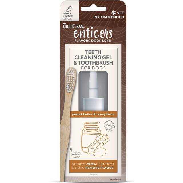TropiClean Enticers Teeth Cleaning Gel and Toothbrush for Large Dogs Peanut Butter & Honey Gel 59ml