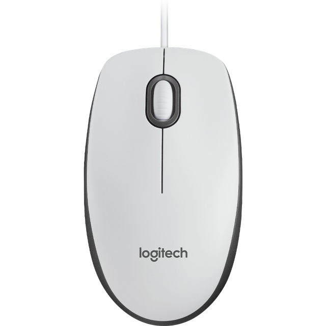 Logitech M100 USB-mus med sladd, 3 knappar, 1000 DPI optisk avläsning, ambidextriös, kompatibel med PC, Mac, bärbar dator - Vit