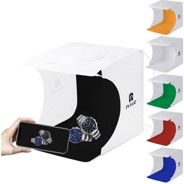 PULUZ fotolåda med 2 LED-paneler och 6 färgade bakgrunder - 20 cm
