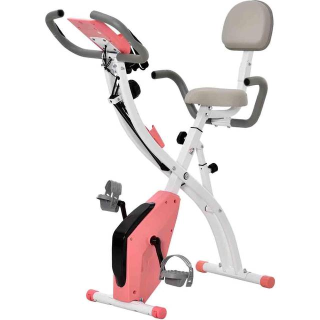 HOMCOM 2-in-1 Upright Adjustable Exercise Bike - Pink, Pink