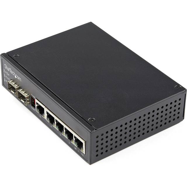 StarTech.com Industrial 6 Port Gigabit Ethernet Switch 4 PoE RJ45 +2 SFP Slots 30W PoE+ 48VDC 10/100/1000 Power Over Ethernet LAN Switch -40C to 75C with DIN Connector/Mountable