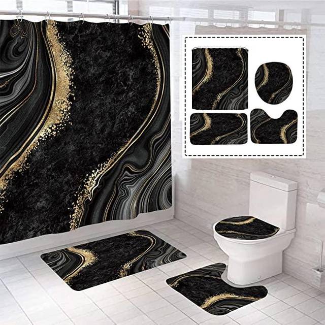 beifivcl 4Pcs Marble Shower Curtain Sets  Bathroom Decor Sets  Luxury Shower Curtain with 12 Hooks  Bath Mat  Toilet Lid Rug and Non-Slip U Shape Mat