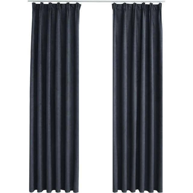 Mörkläggningsgardiner med krokar 2 st antracit 140x175 cm