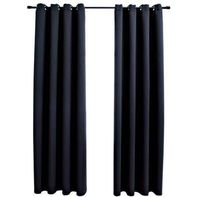 Mörkläggningsgardiner med metallringar 2 st antracit 140x225 cm