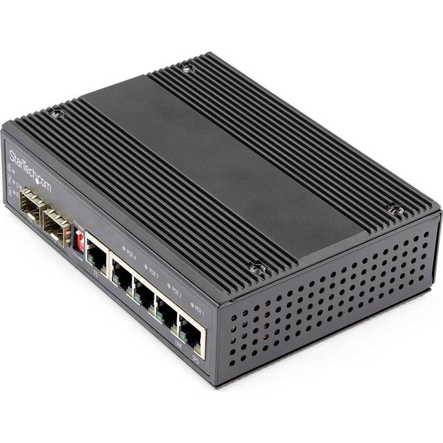 StarTech.com Industrial 6 Pt Gigabit Ethernet Switch 5 RJ45 (4 PoE) +2 SF