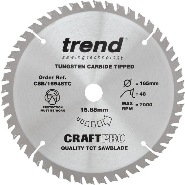Trend CSB/16548TC Craft Pro Thin Kerf TCT Circular Saw Blade, Tungsten Carbide Tipped, 165mm x 48 Teeth x 15.88mm Bore