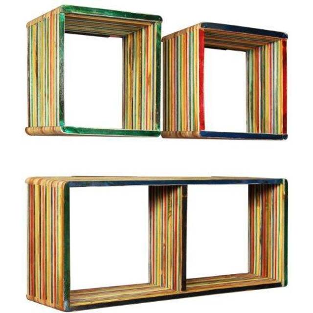 vidaXL Wall Shelf Set 3 Pieces Solid Reclaimed Teak Multicolour