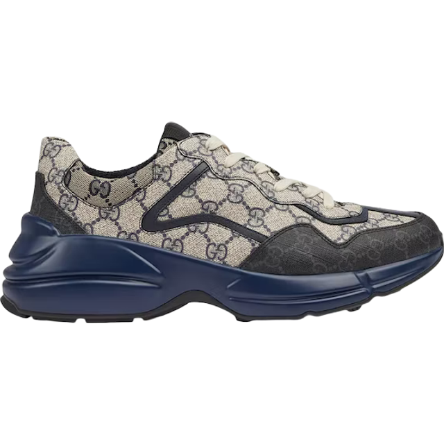 Gucci - Rhyton Leather-Trimmed Monogrammed Supreme Coated-Canvas Sneakers - Men - Blue - UK 12