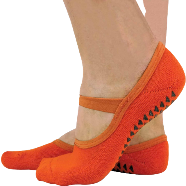 Sock Snob Womens 2 Pairs Ladies Non Slip Grip Invisible Pilates Yoga Socks with Straps - Orange Cotton - Size UK 4-6.5