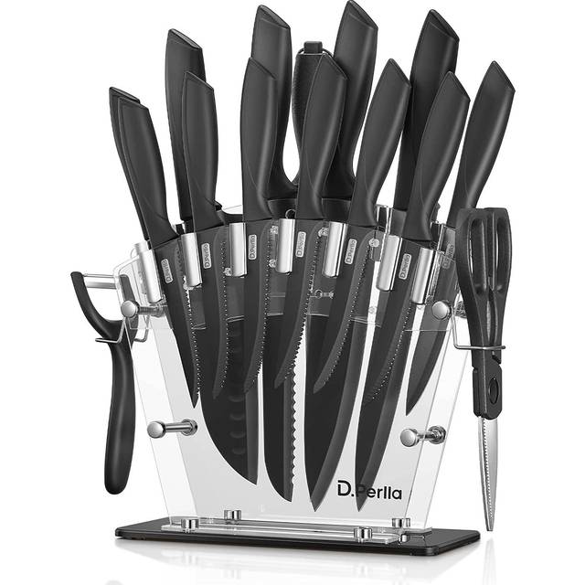 Knife Set, D.Perlla 16 PCS High Carbon Stainless Steel Rainbow Kitchen Knife Set, Titanium Plating Blade, Non Slip Handle, Sharp Knife, Rust and