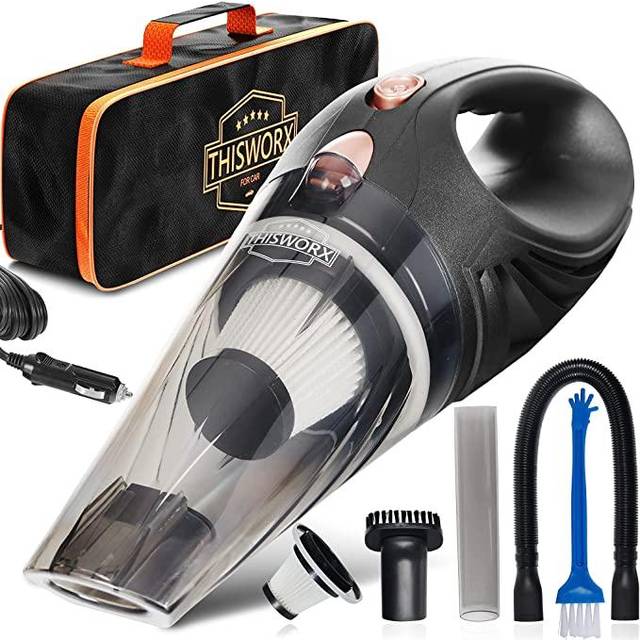ThisWorx Car Vacuum Cleaner - Portable, Lightweight, Powerful, Handheld Vacuums w/Strong Suction, 3 Attachment Accessories, Carry Case-12V, 4.8m Cord
