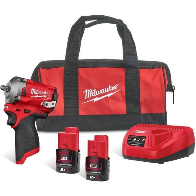 M12FIW38-202B 12V fuel Square 3/8' Impact Wrench Set - 2x 2Ah Battery, Charger & Soft Carry Case - Milwaukee