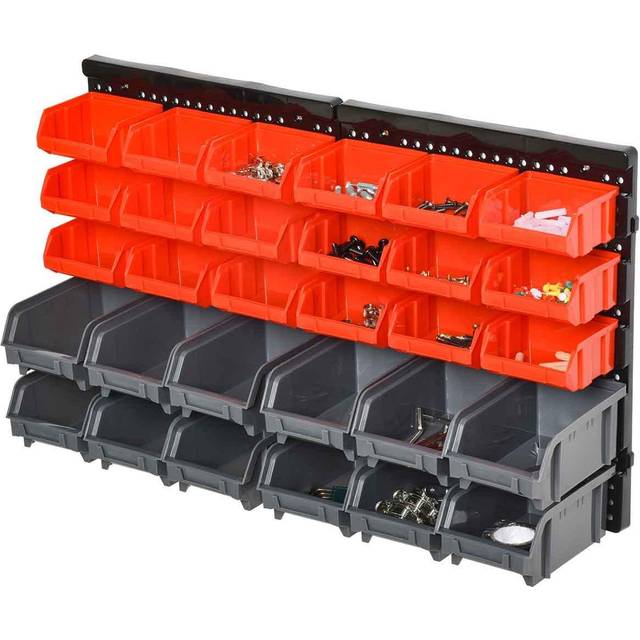 Durhand 30 Cubbie On-Wall Storage Board Tool Screw Organiser with Screw Kit - Grey & Red