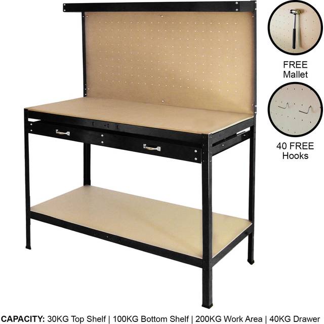 Monster Racking Workbench With Pegboard And Drawer In Black, Black