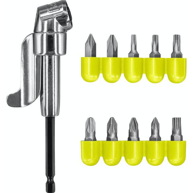 RYOBI RAKRAD11 Right Angle Drill Adapter + Bits (11 piece), Silver
