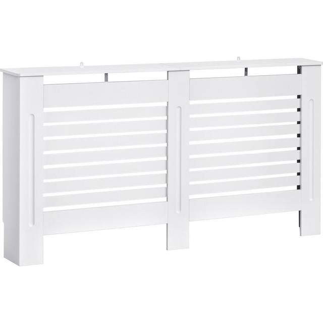 HOMCOM White Painted Radiator Cover Wooden Cabinet Horizontal Slats Modern Style, White
