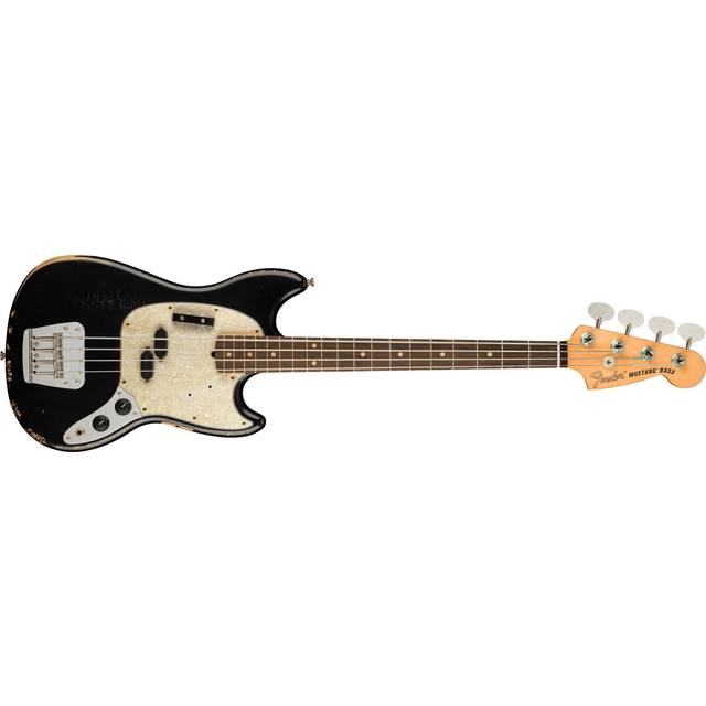 Fender JMJ Road Worn Mustang 4-String Right-Handed Electric Bass Guitar with Alder Body (Black)