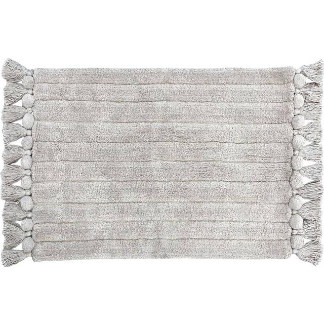 The Linen Yard Cotton Ribbed Tassel Bath Mat - Grey
