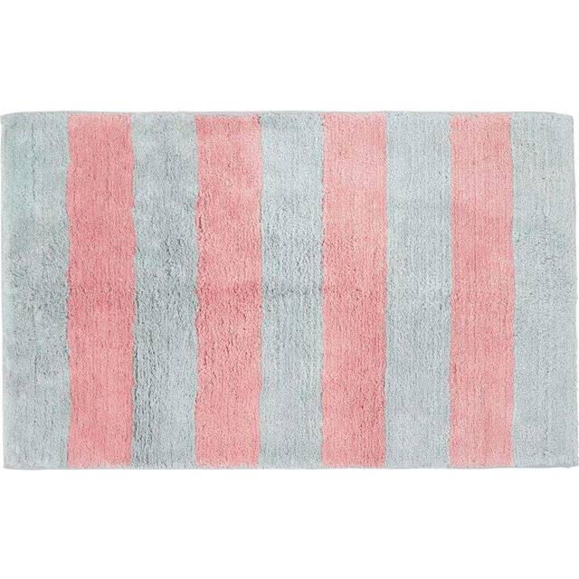Homescapes Pink and Grey Thick Stripe 100% Cotton Bath Mat, 50 x 80 cm, Machine Washable, Super Absorbent, Non-Slip Latex Reverse, OEKO-TEX® certified