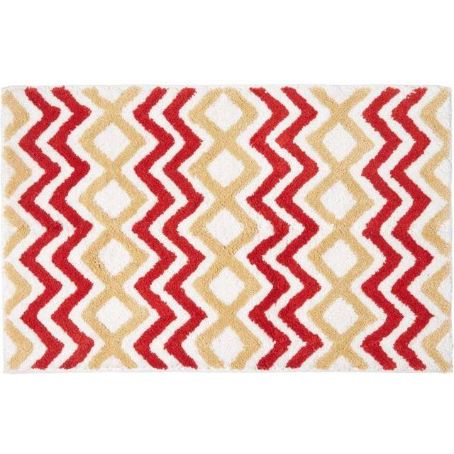 Homescapes Orange and Mustard Yellow Chevron 100% Cotton Bath Mat, 50 x 80 cm, Machine Washable, Soft and Super Absorbent, Non-Slip Latex Reverse