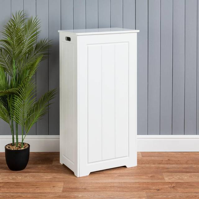 White Laundry Box Wooden Bathroom Storage Basket Linen Clothes Cabinet - One Size