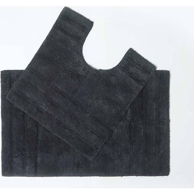 Homescapes Spa Supreme Luxury 100% Cotton Black Bath Mat and Pedestal Mat Set, Machine Washable, Super Absorbent, Latex Reverse, OEKO-TEX® certified