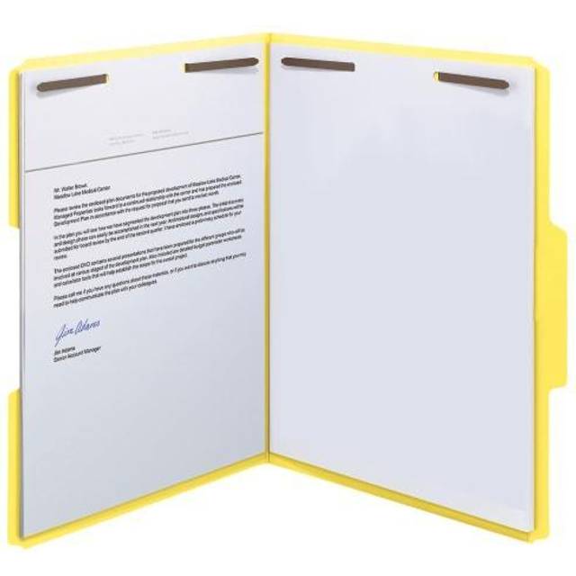 Smead Fastener File Folders  50 Count  Yellow  Reinforced 1/3-Cut Tabs  2 Fasteners  Letter Size (12940)