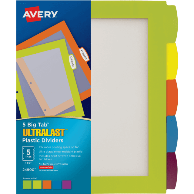 Avery AVE24900 Big Tab Ultralast Plastic Dividers, 0.5 ft. - 5 Per Set