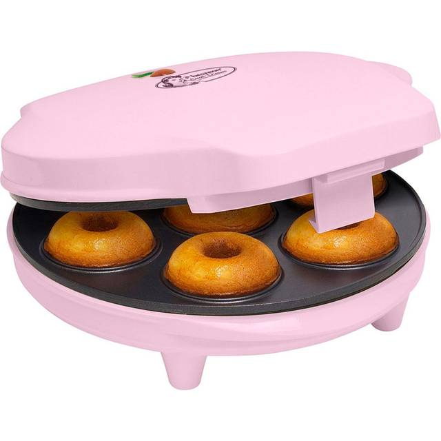 Bestron Donut Maker i retrodesign, mini donut Maker för 7 små munkar, inklusive bakamp och non-stick beläggning, 700 watt, färg: rosa