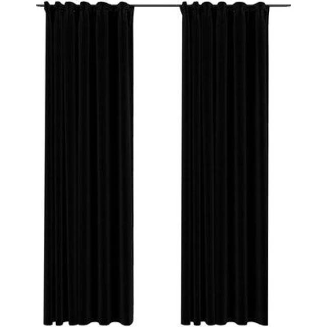 vidaXL Linen-Look Blackout Curtains with Hooks 2 pcs Blue 140x225 cm