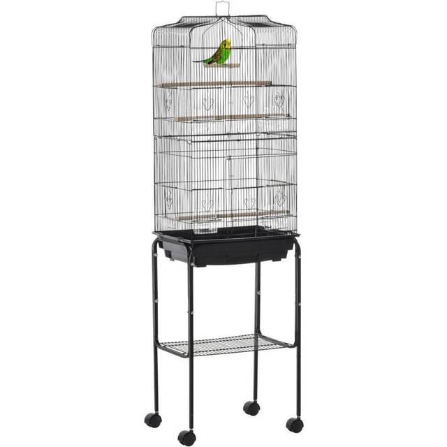 PawHut Bird Cage for Budgie Finch Canary Parakeet W/ Stand Sliding Tray Black | TJ Hughes White