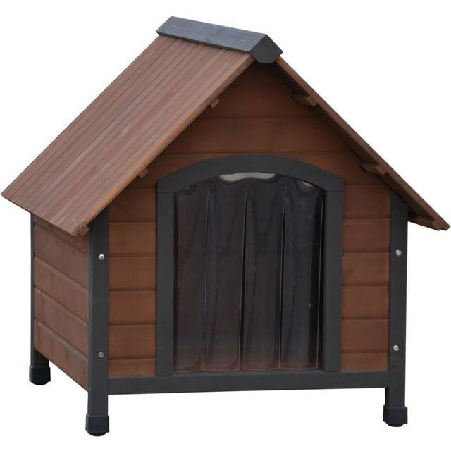 @Pet Dog House with Plastic Flaps Brown Outdoor Dog Pet Cabin Cage House