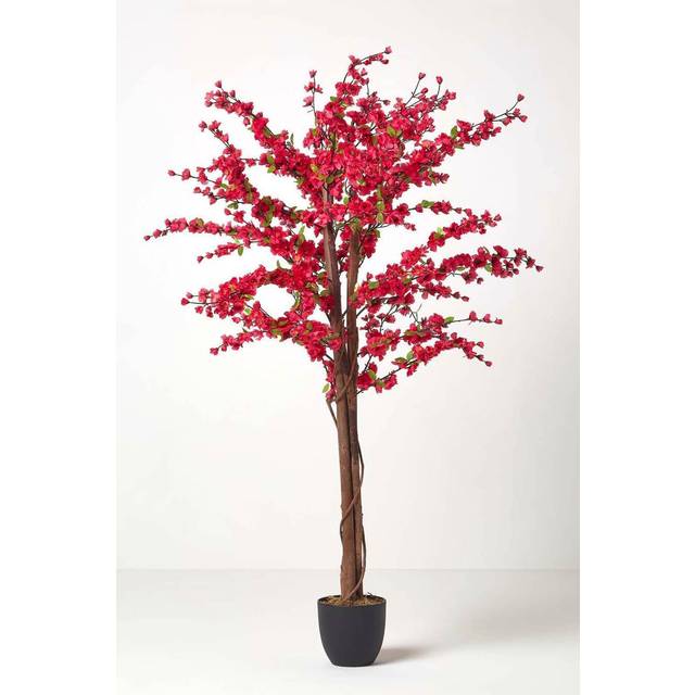 Cerise Pink Artificial Blossom Tree with Real Wood Trunk, 5 Feet