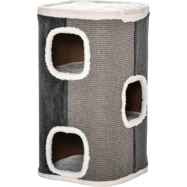 PawHut Cat Barrel Scratching Post Cat Tree for Indoor Cats Kitten Climbing Frame Pet Play Tower Soft Plush & Lamb Fleece Grey