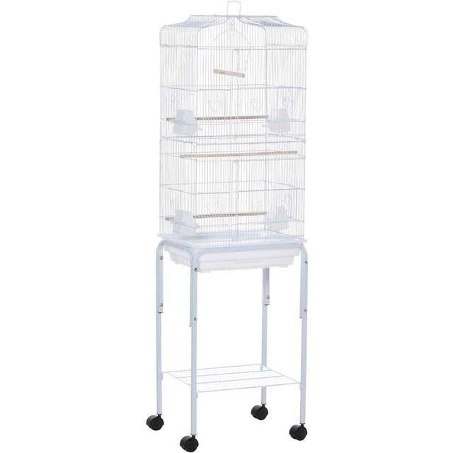 PawHut Bird Cage for Budgie Finch Canary Parakeet W/ Stand Sliding Tray White | TJ Hughes