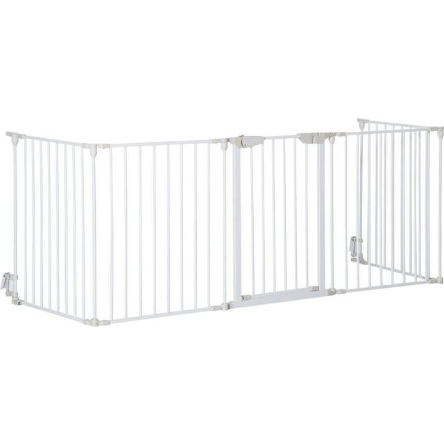 PawHut Pet Gate Dog Playpen for Indoor Stair Barrier W/Walk Through Door WhiteD0