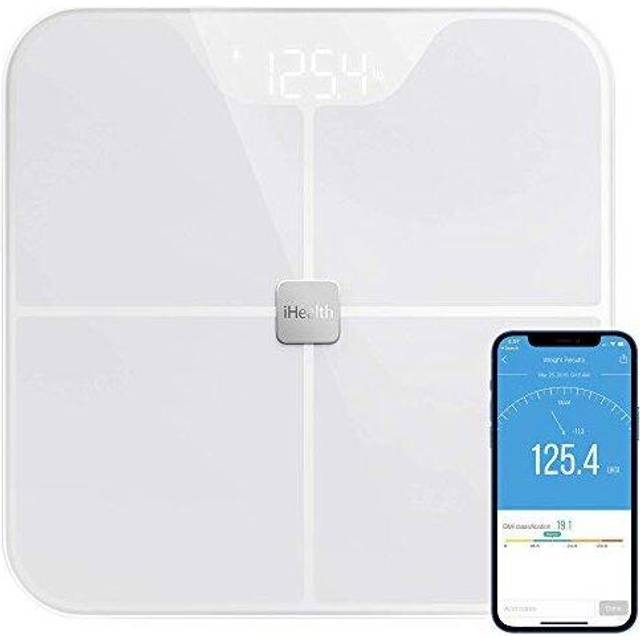 iHealth FIT Body Fat Scale Smart BMI Scale Digital Bathroom Bluetooth Weight Scale, Body Composition Analyzer with Tempered Glass Platform, Large