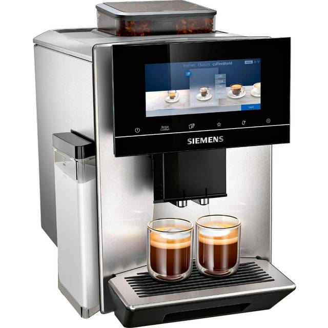 Siemens Helautomatisk kaffemaskin EQ900 TQ903D03, appkontroll, intuitiv Full-Touch-skärm, barista-läge, AromaBoost, brusreducering, premiumkvarn, automatisk ångrengöring, 1500 W, rostfritt stål