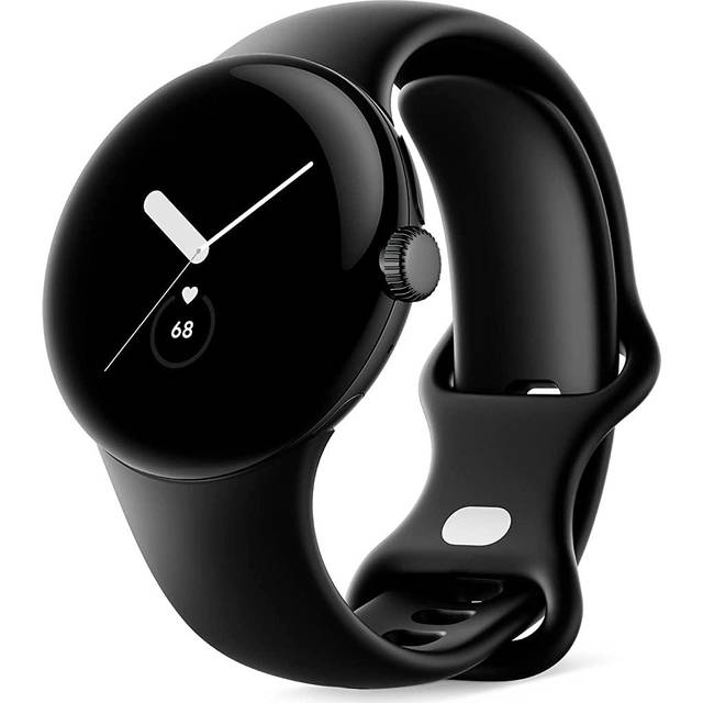 Google Pixel Watch - 41 mm - polerat silver - smart klocka med aktivt band - fluoroelastomer - träkol - bandstorlek: L - 32 GB - Wi-Fi, LTE, NFC, Blu